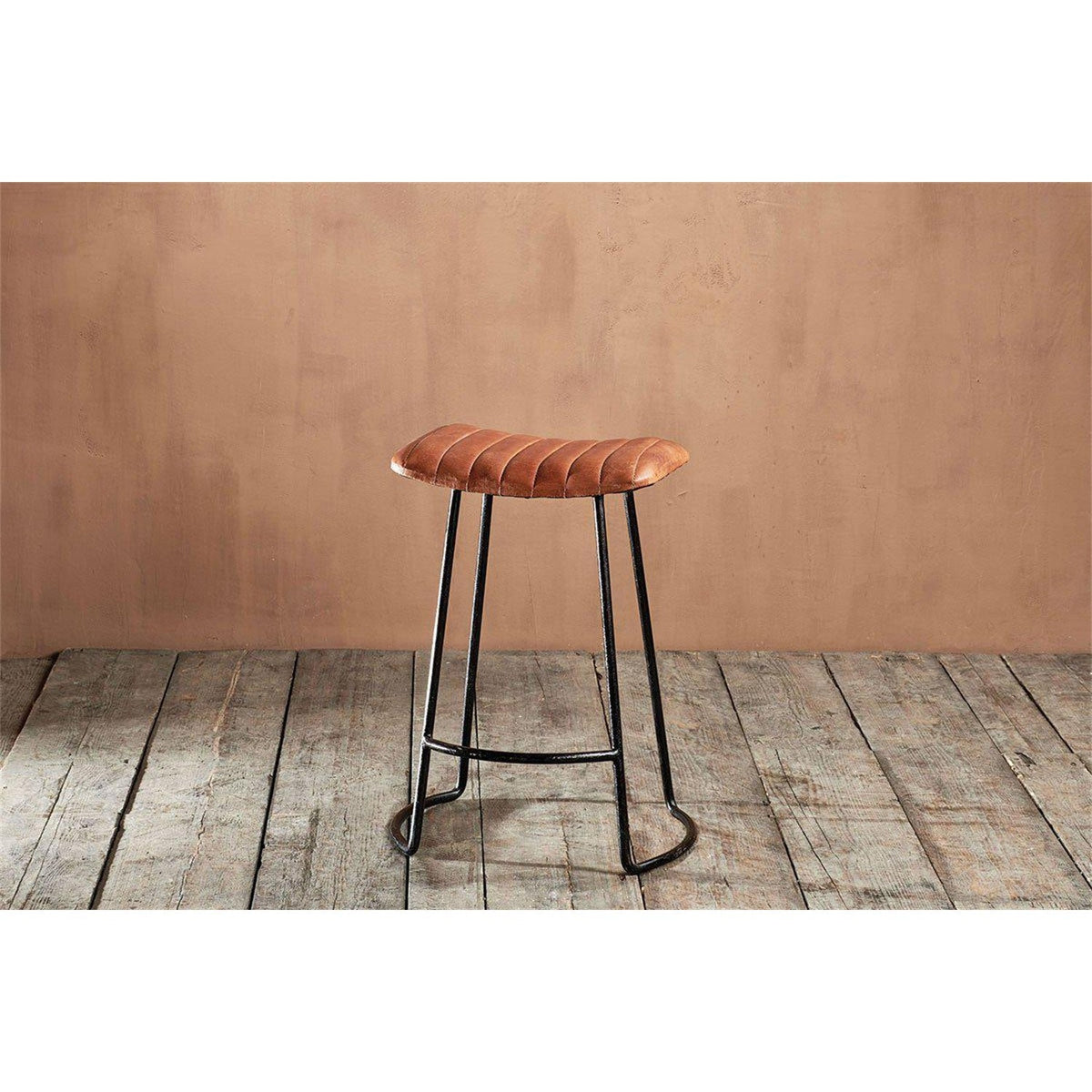 Narwana Small Ribbed Leather Stool - Aged Tan