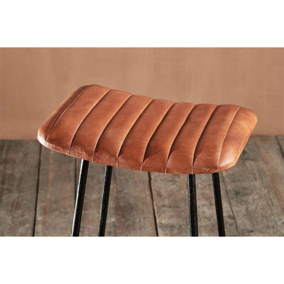 Narwana Small Ribbed Leather Stool - Aged Tan