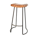 Narwana Large Ribbed Leather Stool - Aged Tan