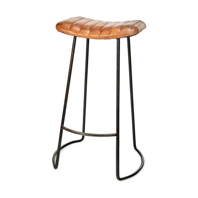 Narwana Large Ribbed Leather Stool - Aged Tan
