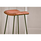 Narwana Large Ribbed Leather Stool - Aged Tan