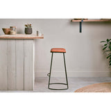 Narwana Large Ribbed Leather Stool - Aged Tan