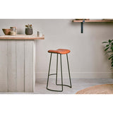 Narwana Large Ribbed Leather Stool - Aged Tan