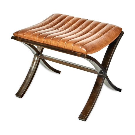 Narwana Ribbed Leather Footstool - Aged Tan
