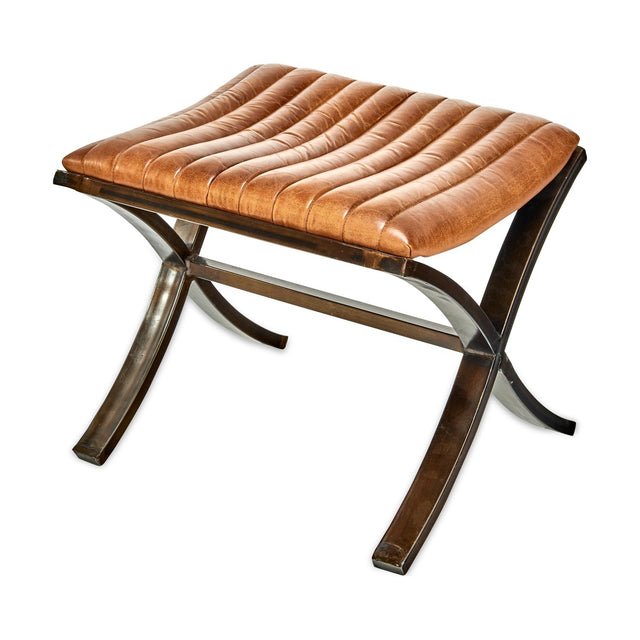 Narwana Ribbed Leather Footstool - Aged Tan