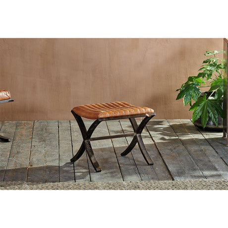 Narwana Ribbed Leather Footstool - Aged Tan