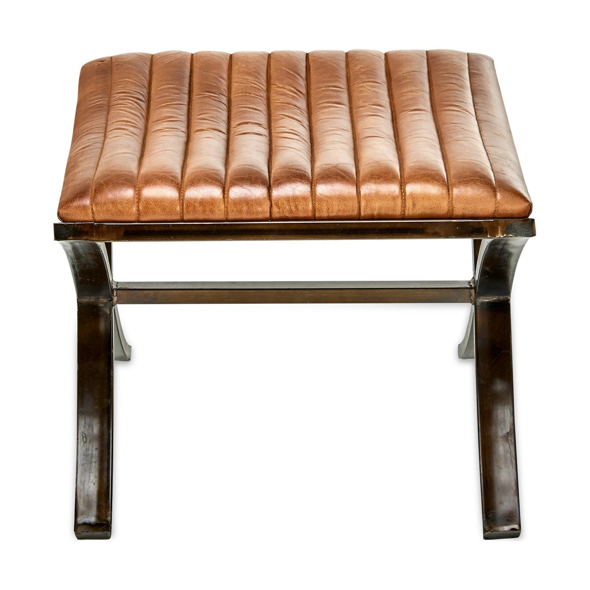 Narwana Ribbed Leather Footstool - Aged Tan