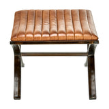 Narwana Ribbed Leather Footstool - Aged Tan