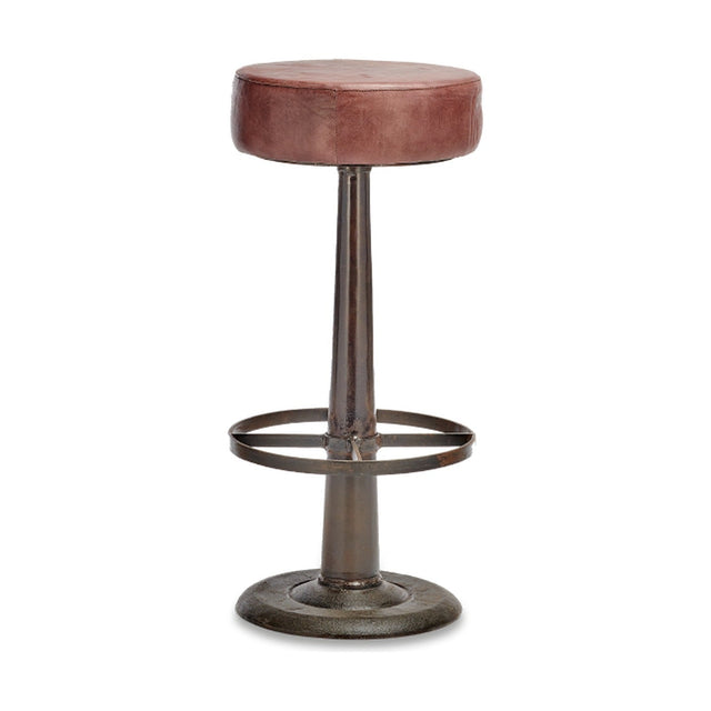 Narwana Leather Round Stool - Chocolate Brown