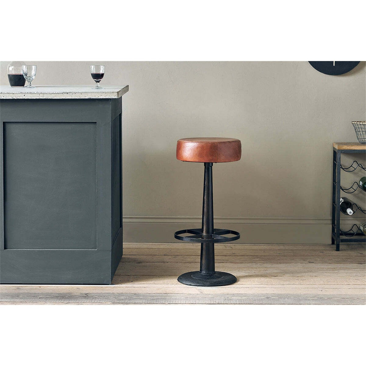Narwana Leather Round Stool - Chocolate Brown