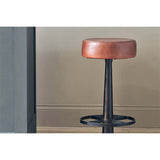 Narwana Leather Round Stool - Chocolate Brown