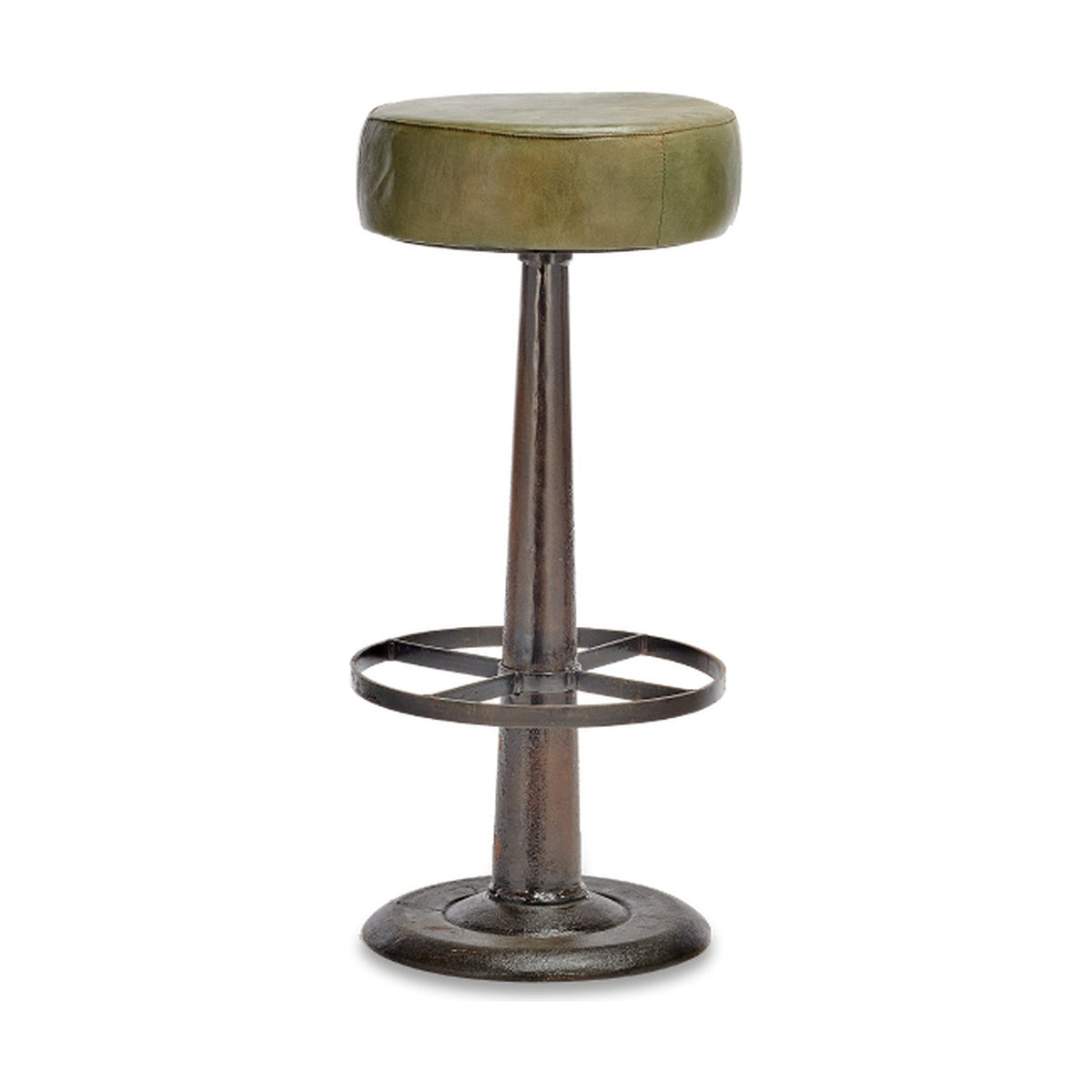 Narwana Leather Round Stool - Rich Green