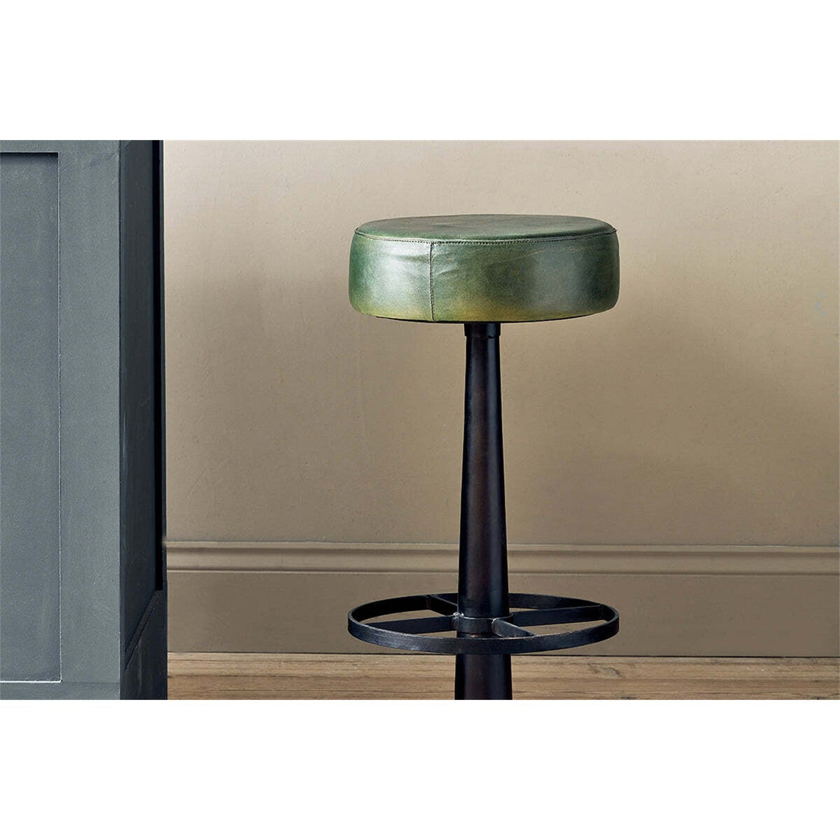 Narwana Leather Round Stool - Rich Green