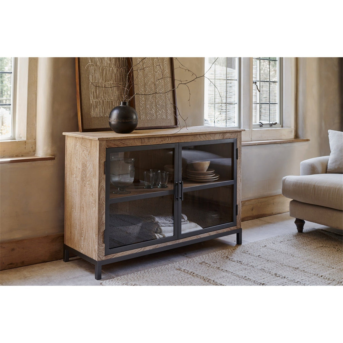 Nirvi Mango Wood & Iron Sideboard - Black