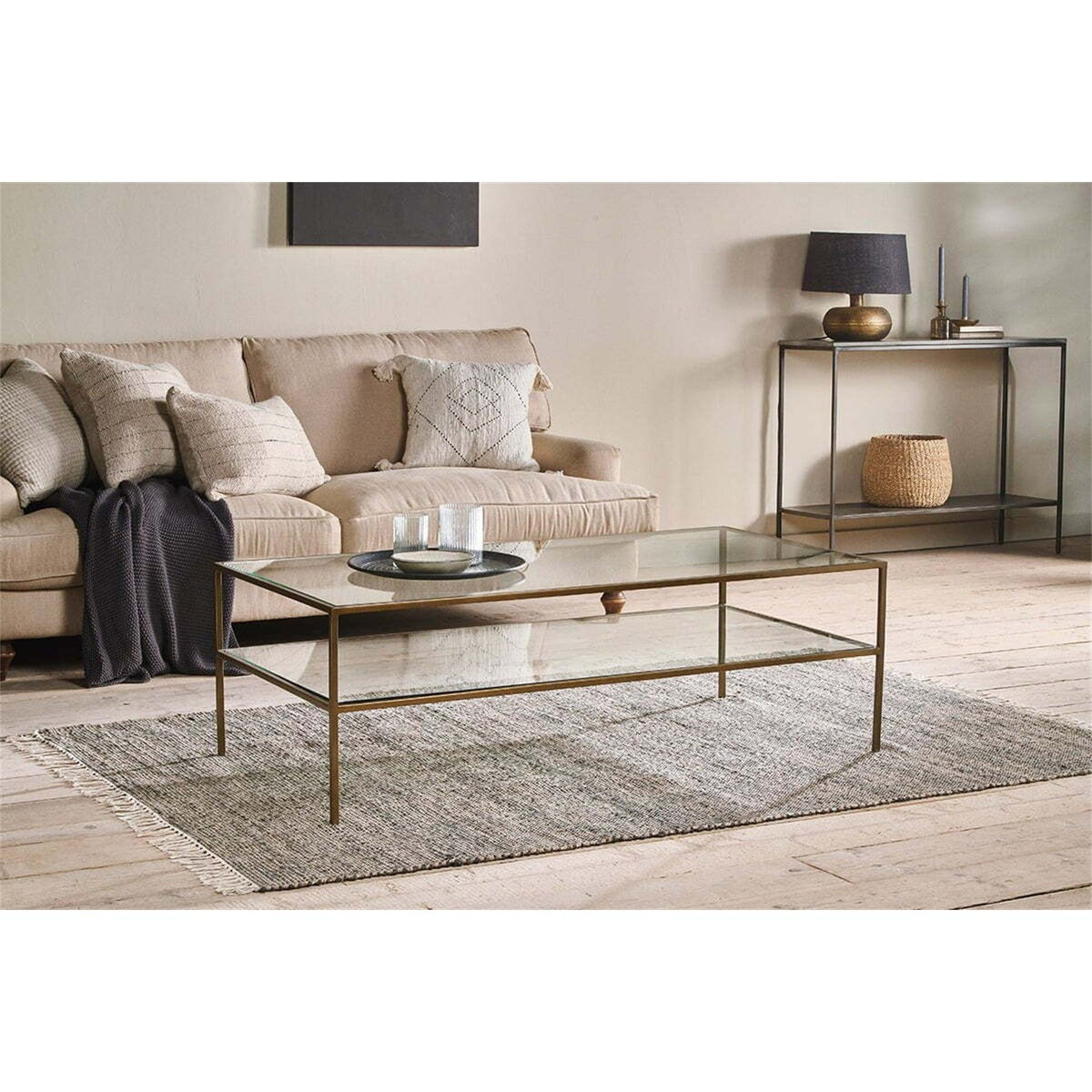 Nakuru Iron & Glass Coffee Table - Brass