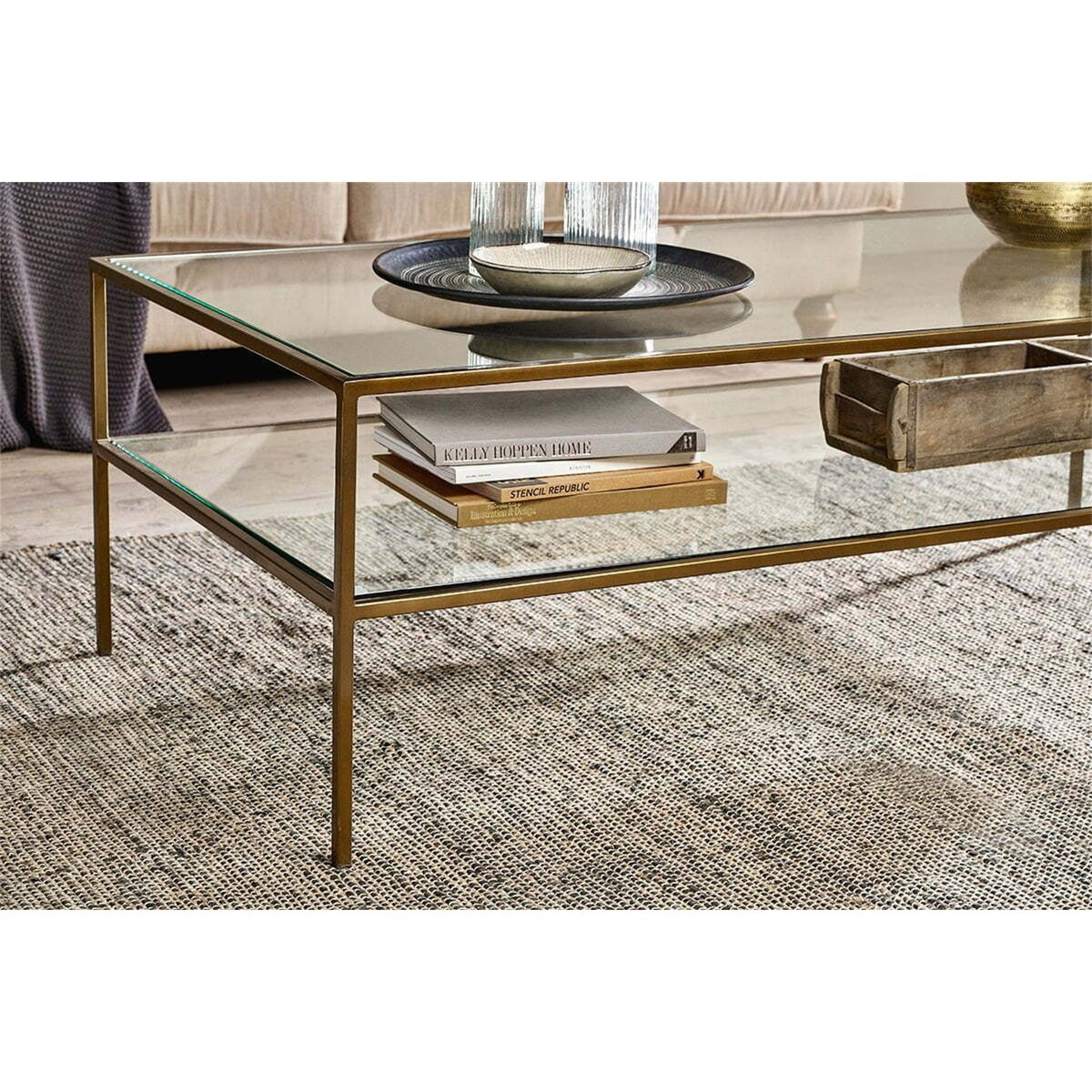 Nakuru Iron & Glass Coffee Table - Brass