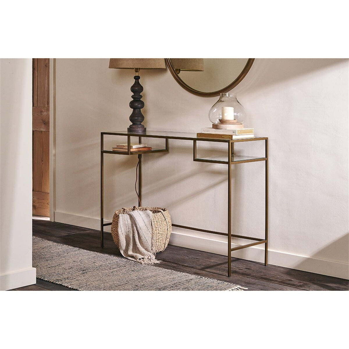 Nakuru Iron & Glass Console Table - Brass