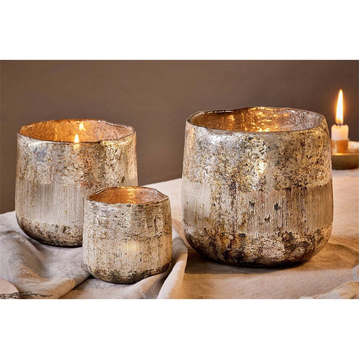 Nimit Recycled Glass Tealight Holder - Antique Gold