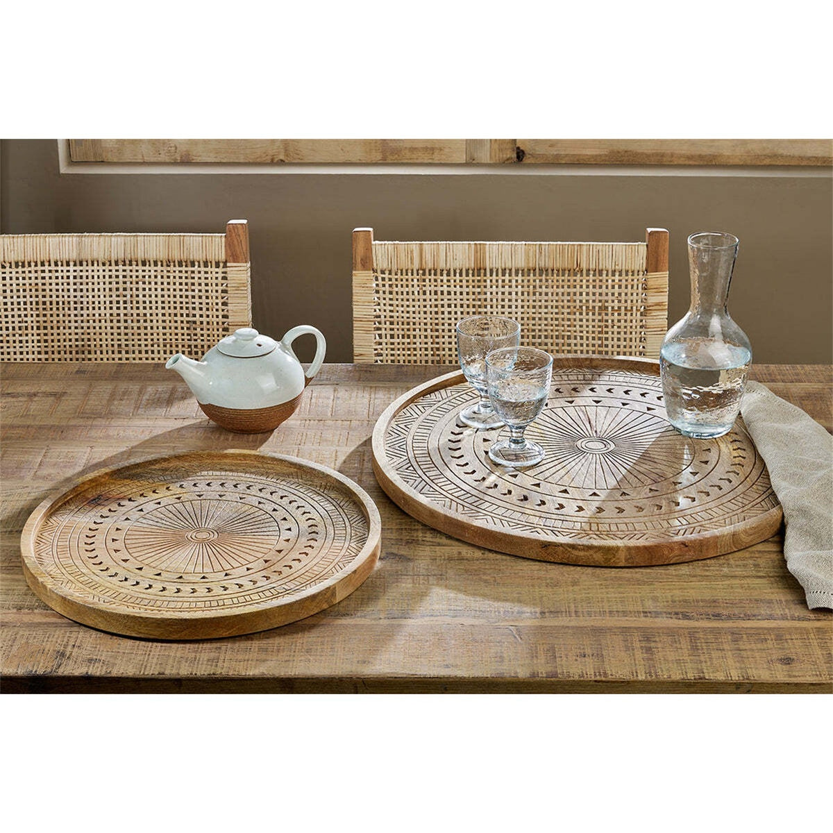 Namuna Small Etched Mango Wood Tray - Natural