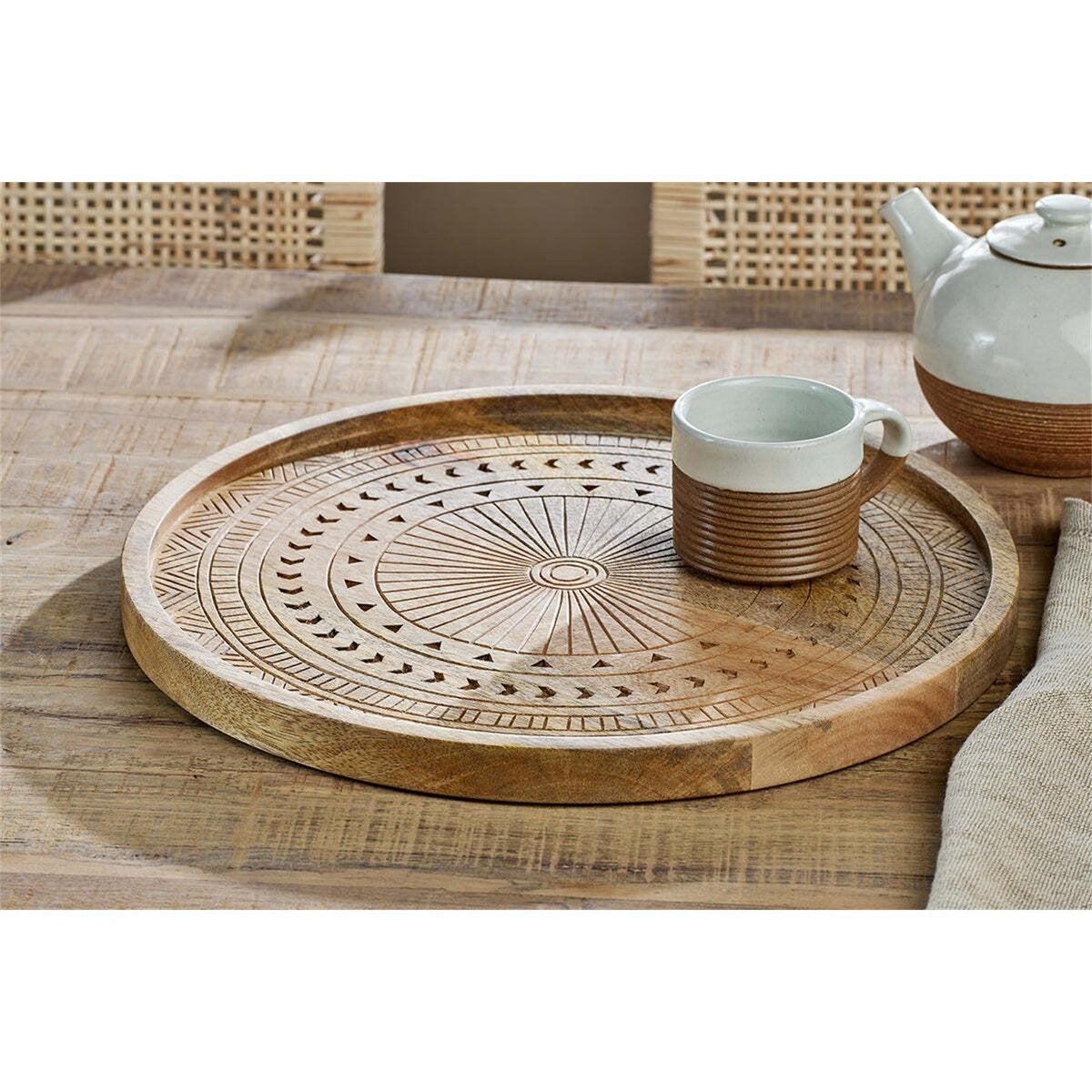 Namuna Small Etched Mango Wood Tray - Natural