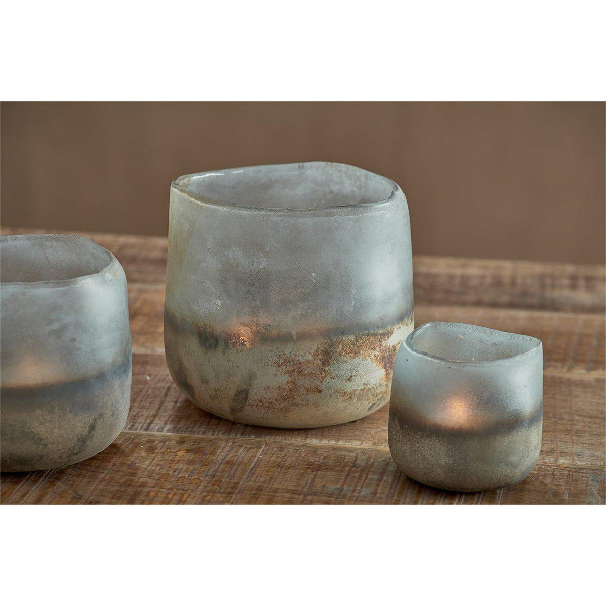 Ngolo Small Recycled Glass Tealight Holder - Aged Smoke