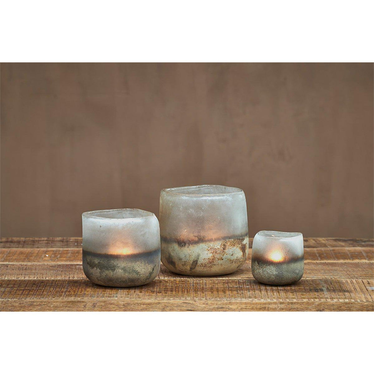 Ngolo Medium Glass Tealight Holder - Aged Smoke