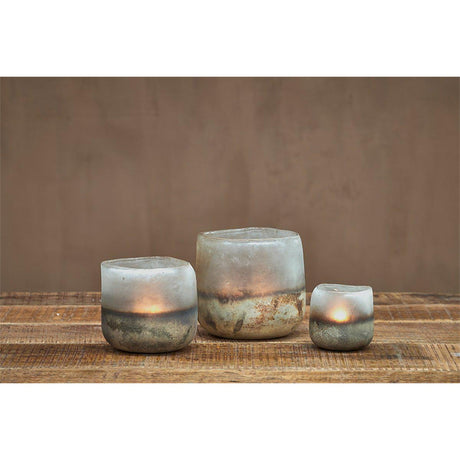 Ngolo Large Recycled Glass Tealight Holder - Aged Smoke