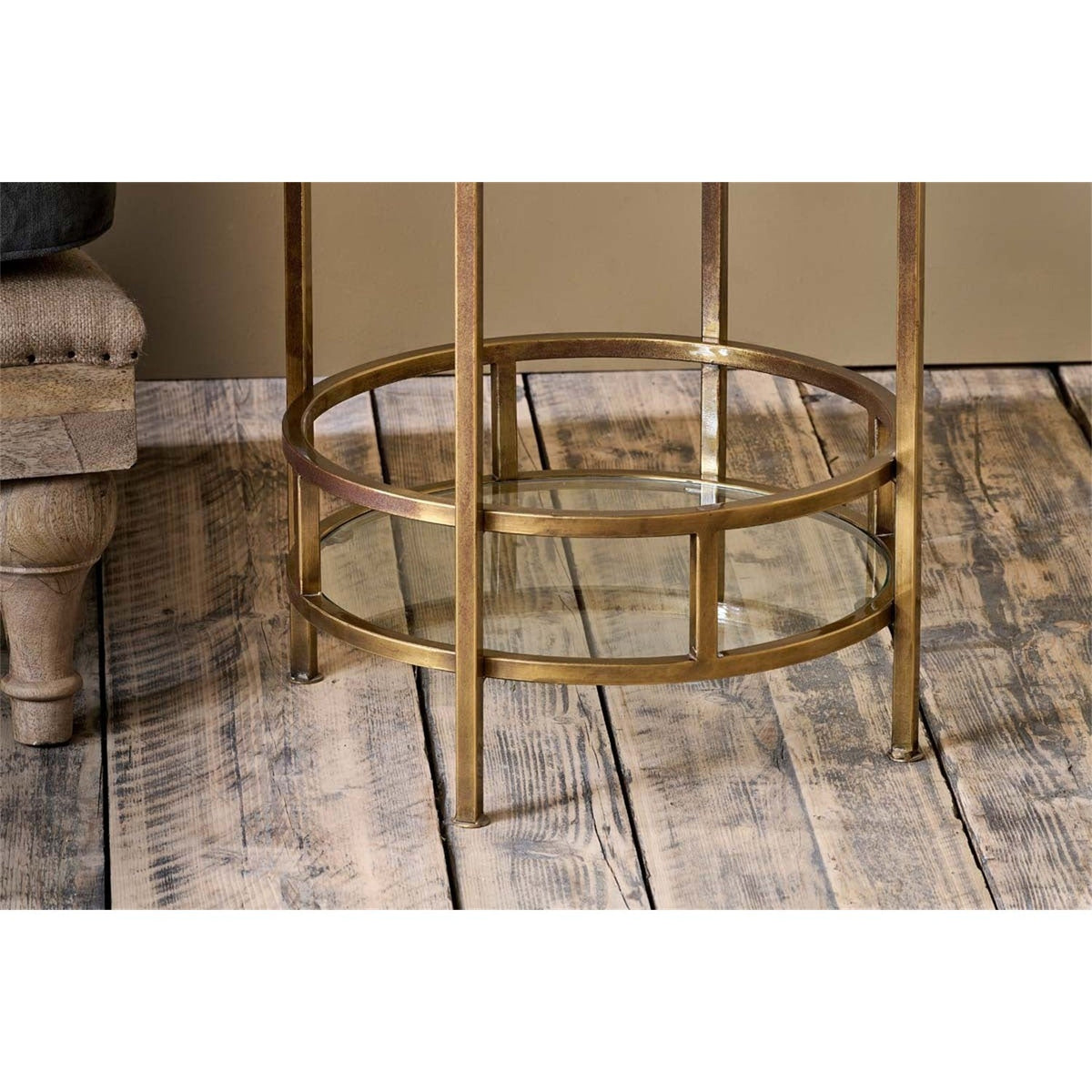 Nakuru Iron & Glass 2 Tier Drinks Side Table - Brass