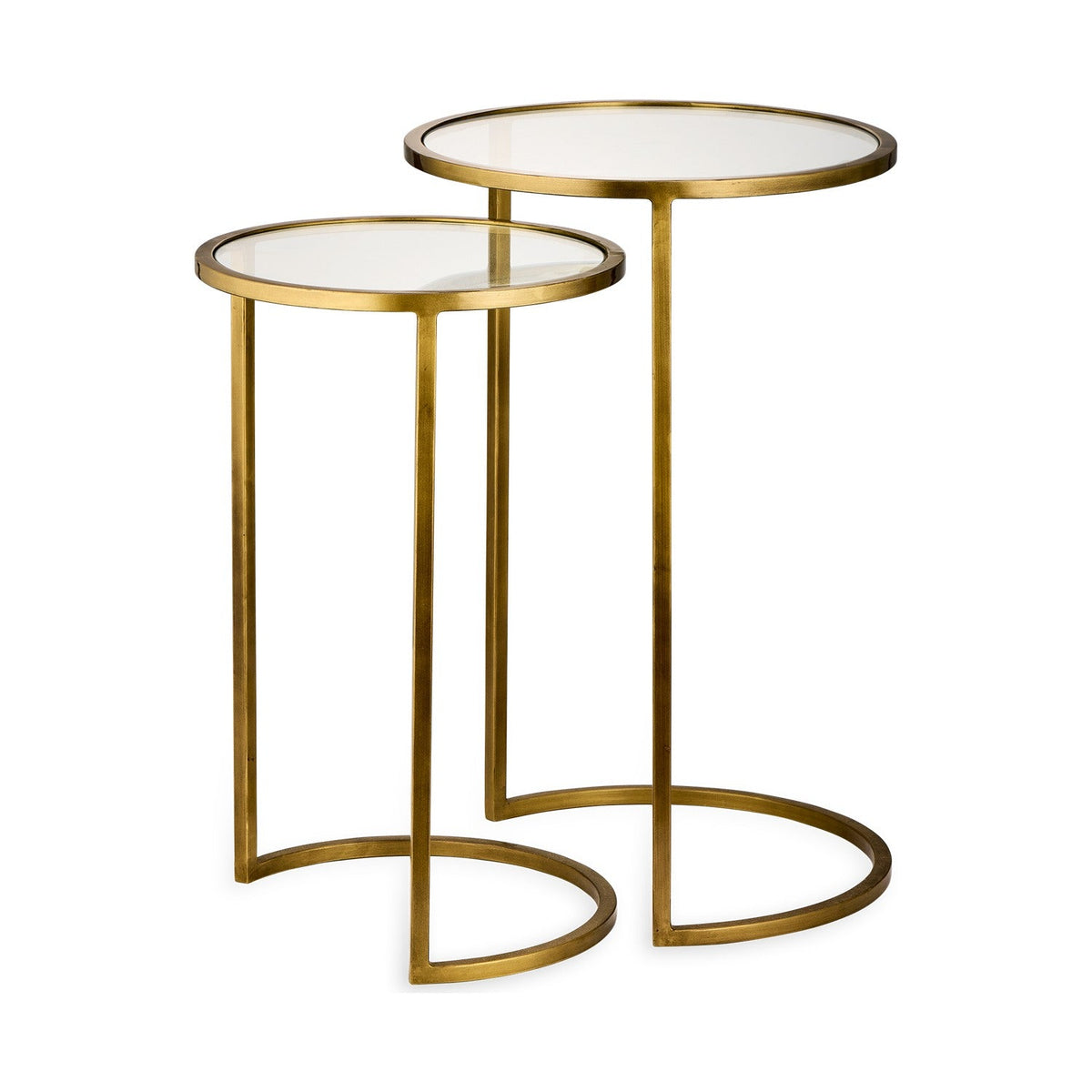 Nakuru Iron & Glass Nest of 2 Side Tables - Brass
