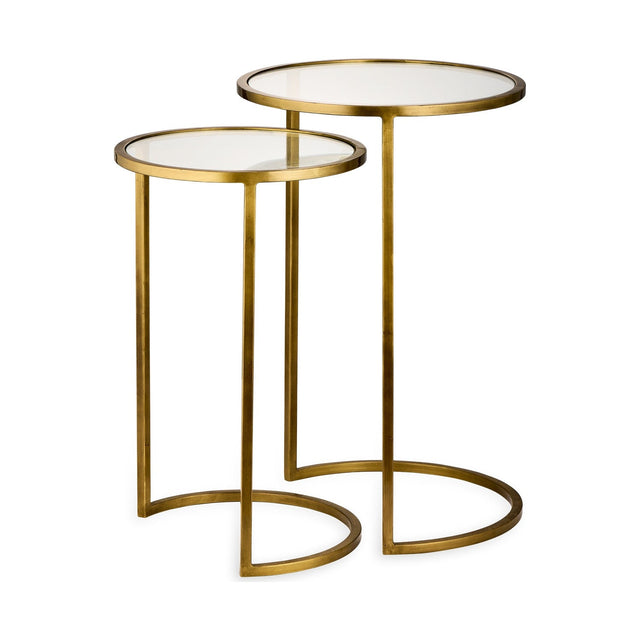 Nakuru Iron & Glass Nest of 2 Side Tables - Brass