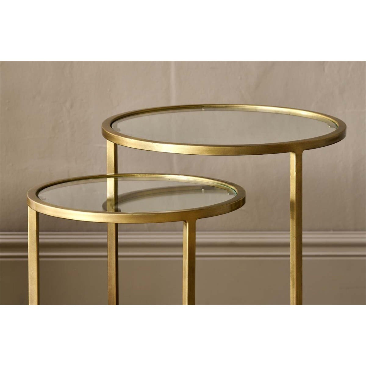 Nakuru Iron & Glass Nest of 2 Side Tables - Brass