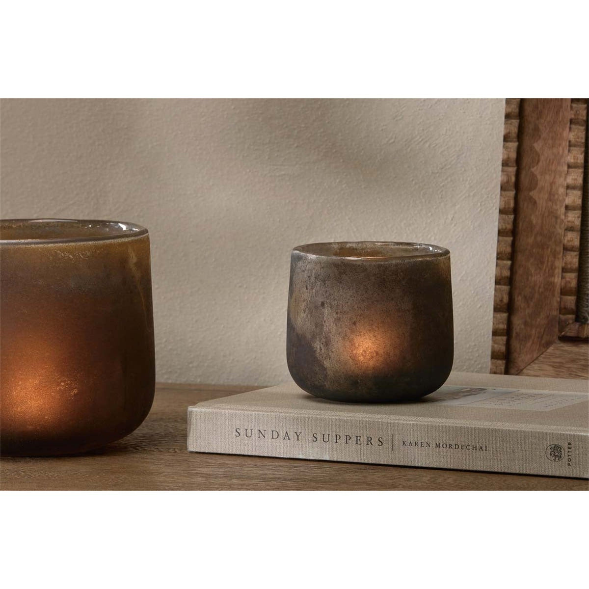 Nesda Small Glass Tealight Holder - Black Frosted