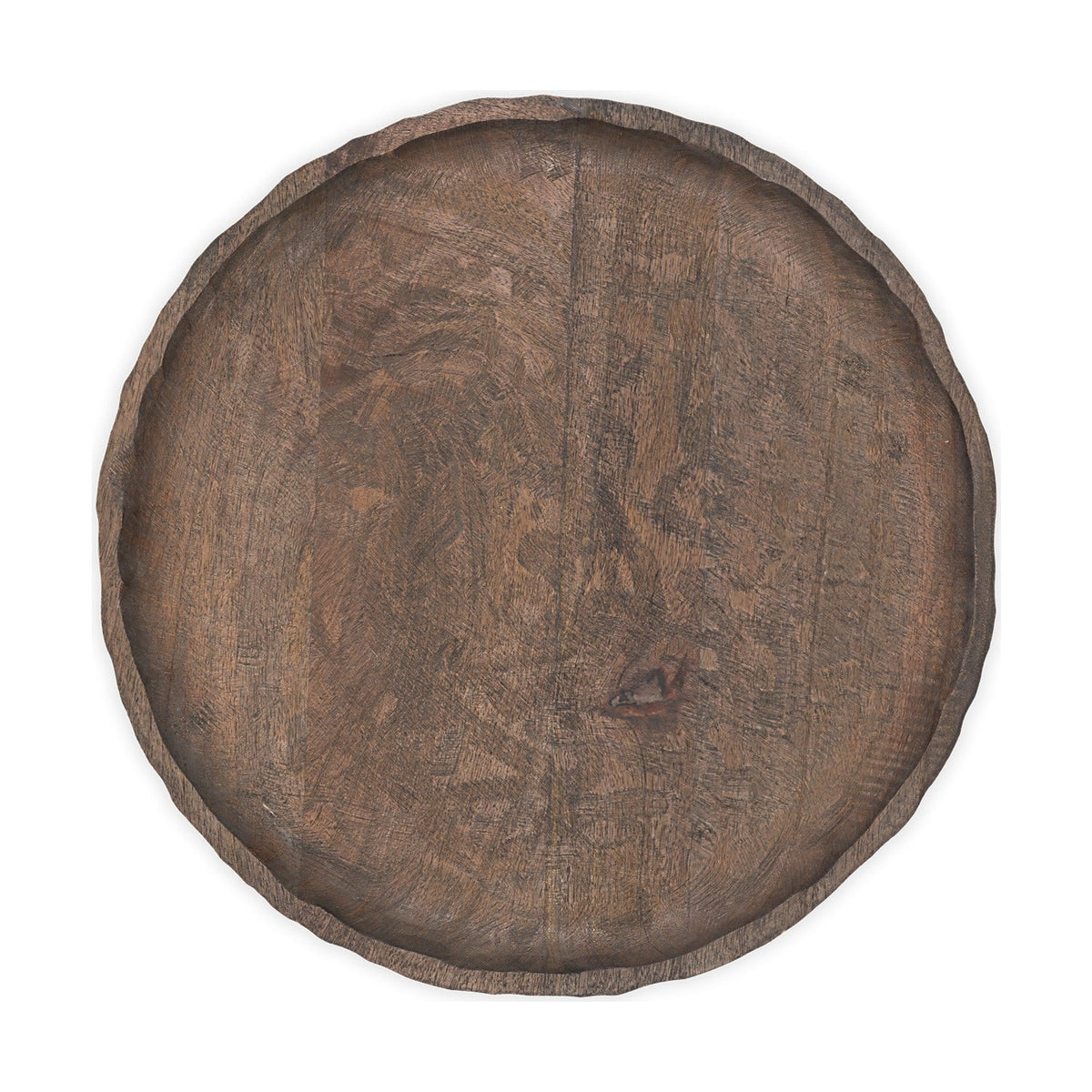 Nyati Mango Wood Etched Round Tray - Dark