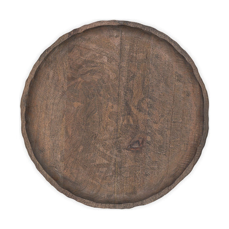 Nyati Mango Wood Etched Round Tray - Dark