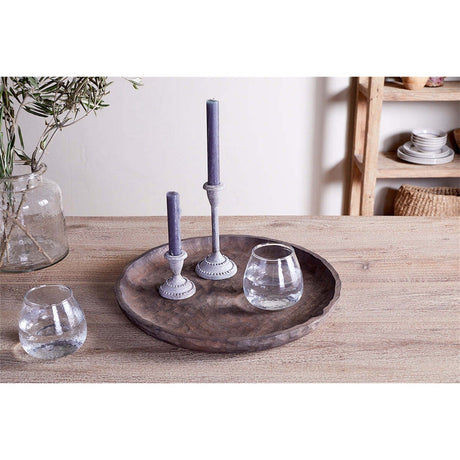 Nyati Mango Wood Etched Round Tray - Dark