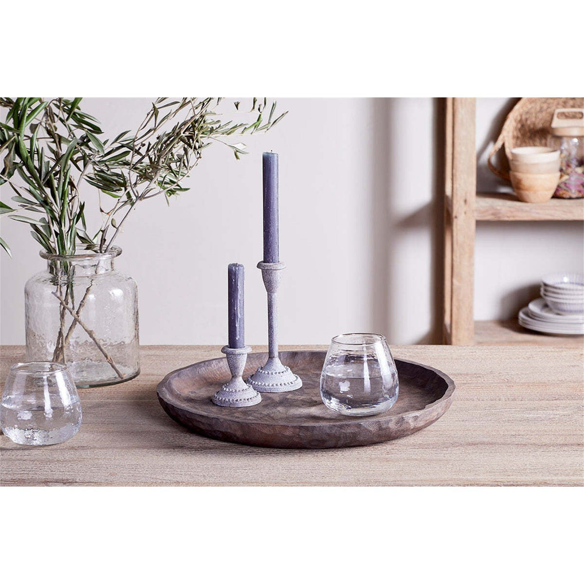 Nyati Mango Wood Etched Round Tray - Dark