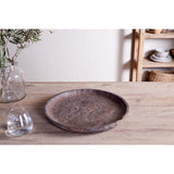 Nyati Mango Wood Etched Round Tray - Dark
