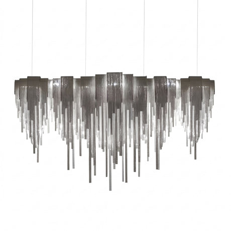 The Symphonia 10 Light Metal Chain Veil Suspension in nickel features a modern design with cascading metallic chains and integrated LED modules, creating a dramatic and elegant statement piece for any ceiling.