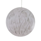 The Lunar Pendant Light - White is a spherical fixture with subtle gray brushstroke patterns like wispy grass or leaves, hand-painted across its white surface.