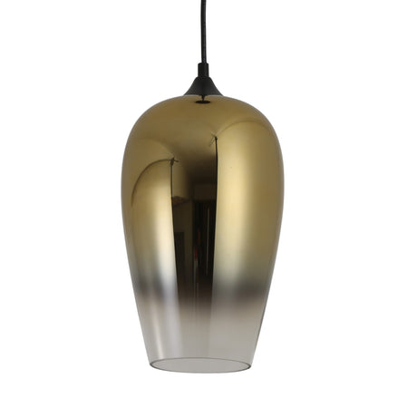 The Slice Glass Pendant Light - Gold features a sleek metallic finish that fades to clear glass at the base, suspended from a black cord—ideal for adding a touch of luxury lighting to any space.