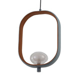 The Strappa Pendant Light - Grey/Black showcases an oval open metal frame, inspired by Chinese lanterns, in grey outside and black inside, hanging from a black cord with a round bulb at the bottom for a modern accent.