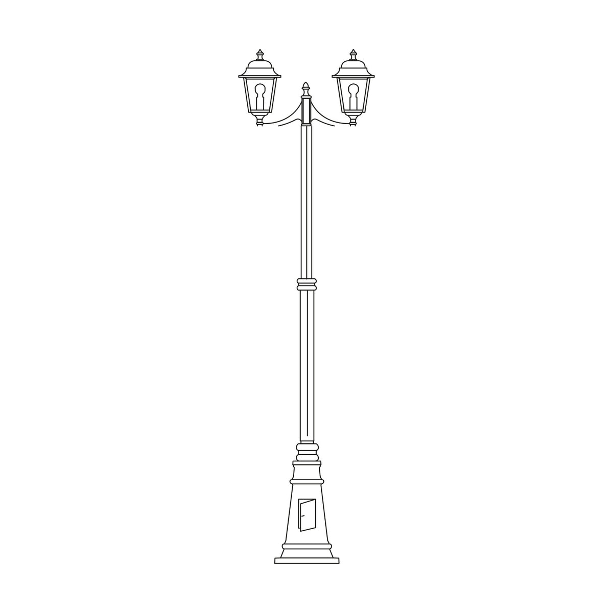 Coping cast aluminium outdoor 2-light lamp post, 250cm tall with twin lanterns, decorative crown finials, and a tapered plinth base, shown on a plain white background.
