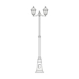 Coping cast aluminium outdoor 2-light lamp post, 250cm tall with twin lanterns, decorative crown finials, and a tapered plinth base, shown on a plain white background.
