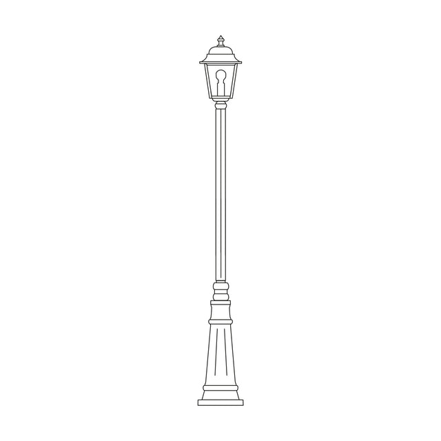 Coping cast aluminium outdoor lamp post, 192cm tall with a single lantern head atop a slim fluted column and splayed base, shown as a line illustration on a plain white background.
