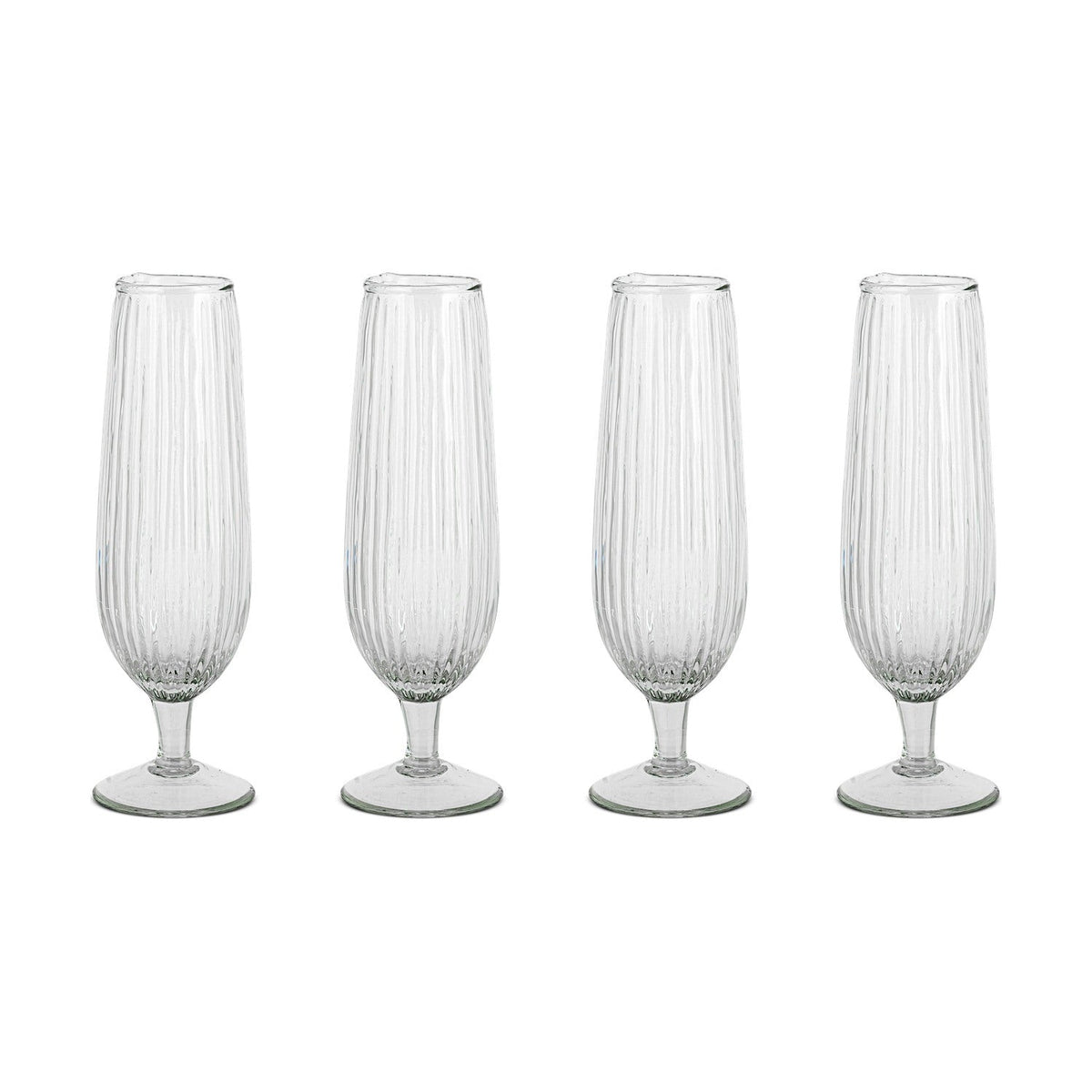 Otuba Ribbed Champagne Glasses - Clear - Set of 4