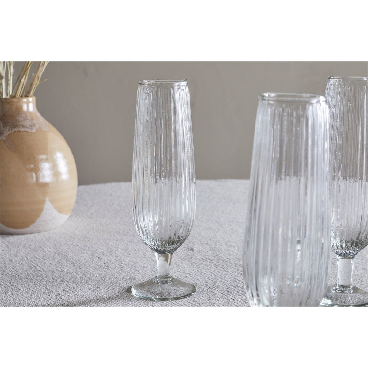 Otuba Ribbed Champagne Glasses - Clear - Set of 4