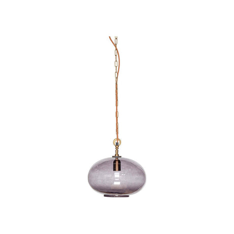 Otoro Small Round Recycled Glass Pendant Light in smoke grey, a flattened spherical shade with brass collar and chain, shown on a plain white background.