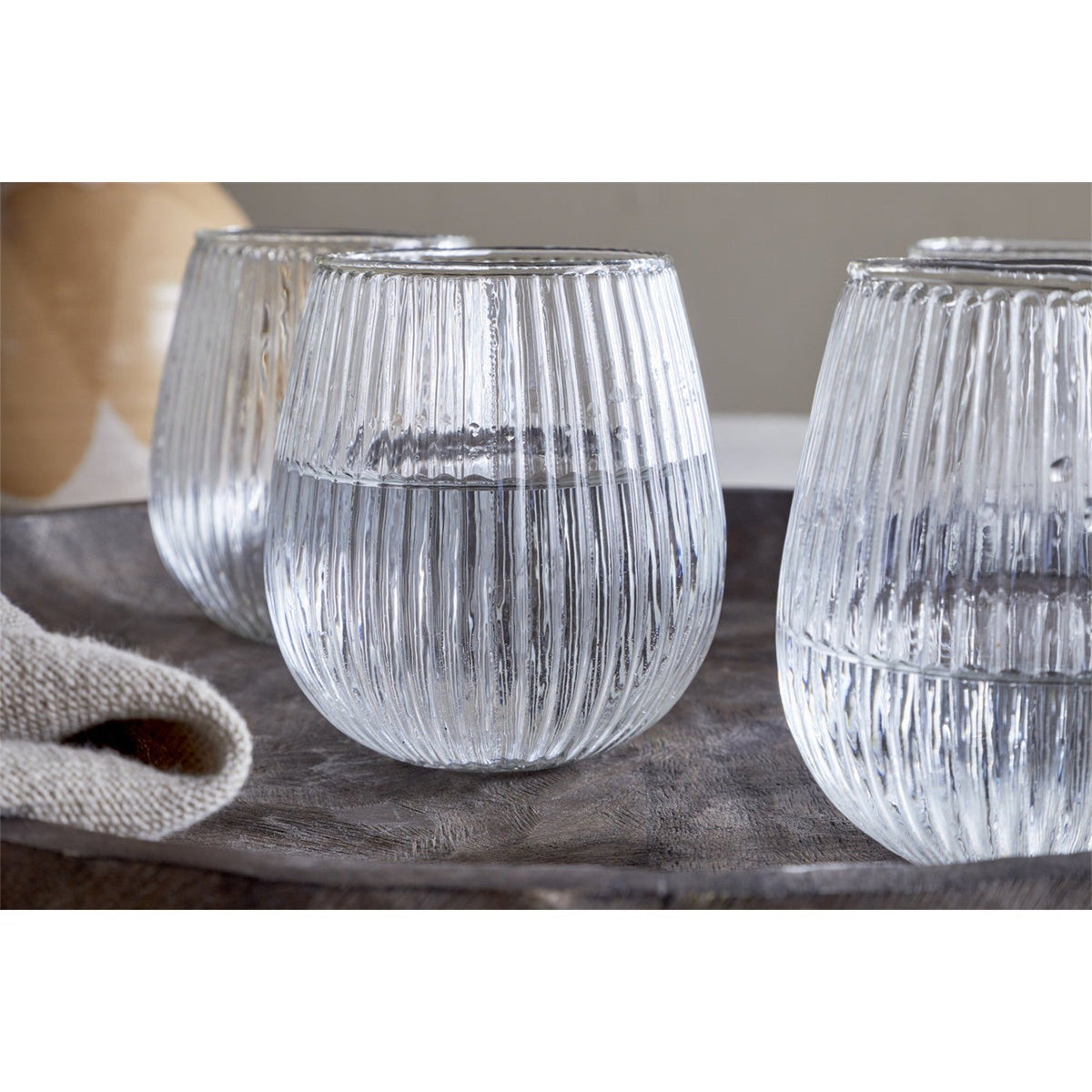 Otuba Ribbed Recycled Glass Tumblers - Clear - Set of 4