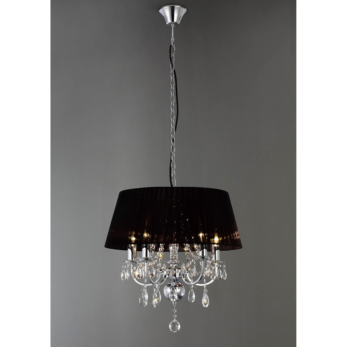 Olivia 50cm 5 Light Crystal Chandelier - Chrome With Black Shade