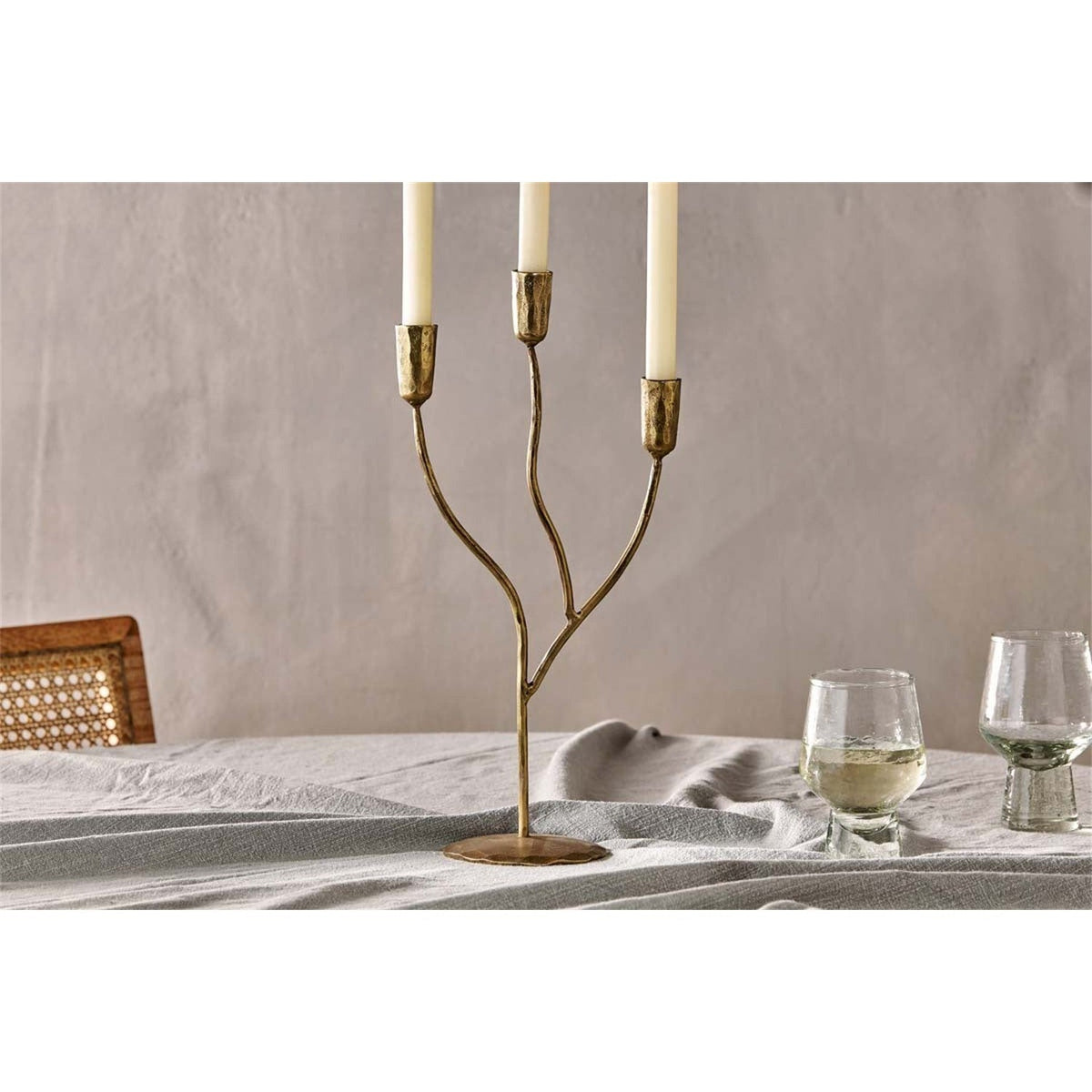 Palani Small Cast Aluminium Candelabra - Antique Brass